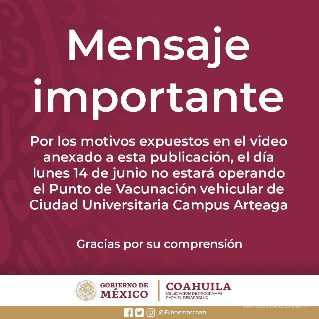 $!Vacuna en UADEC Arteaga es solo peatonal; modalidad vehicular suspendida