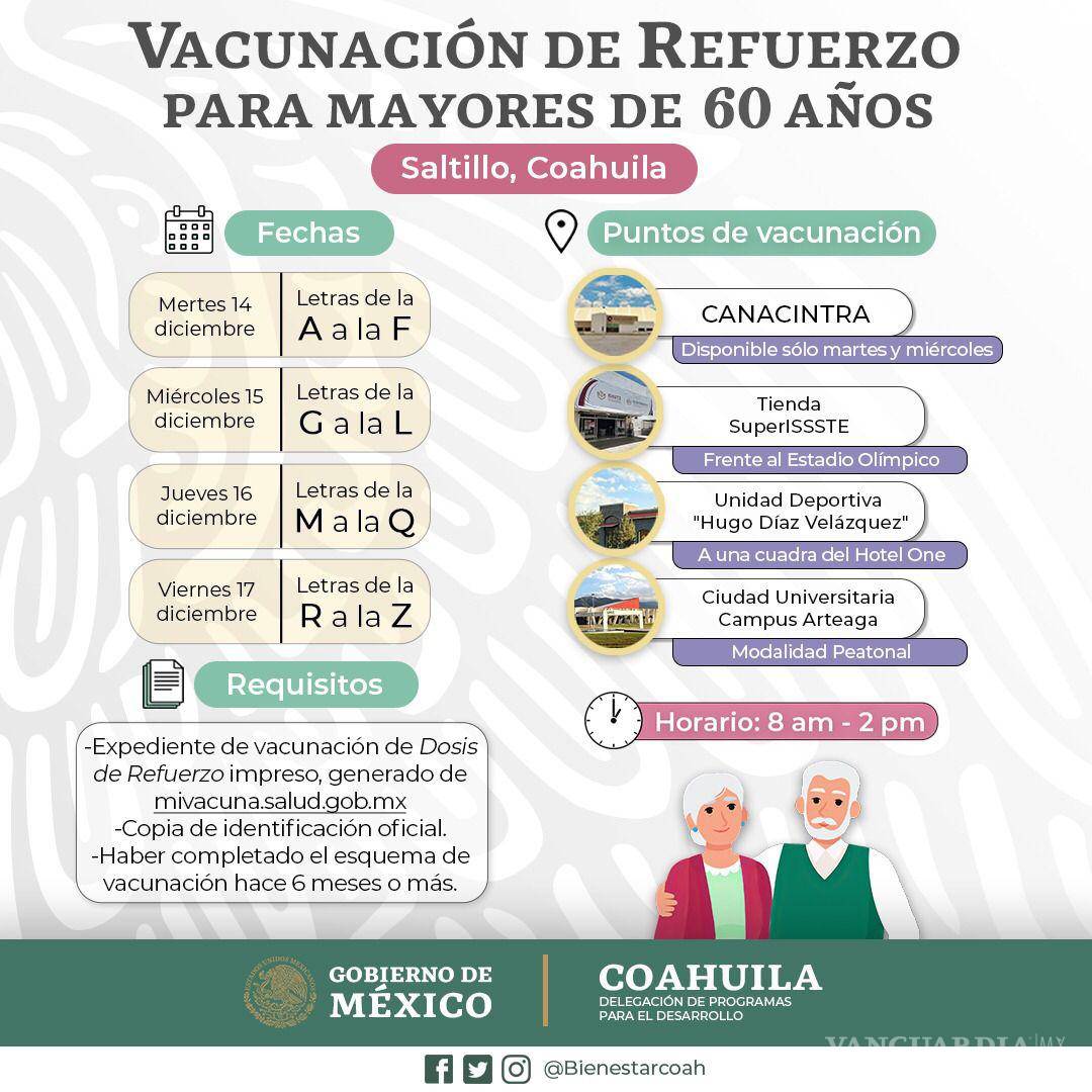 $!Abren registro en Saltillo para refuerzo de vacuna antiCOVID a adultos mayores