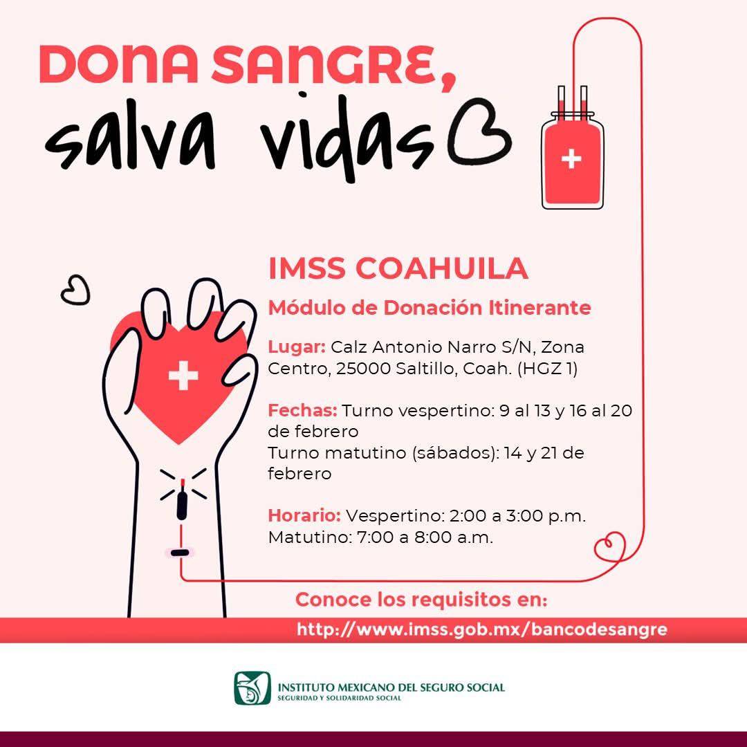 $!IMSS Coahuila convoca a jornada especial de donación de sangre en Saltillo