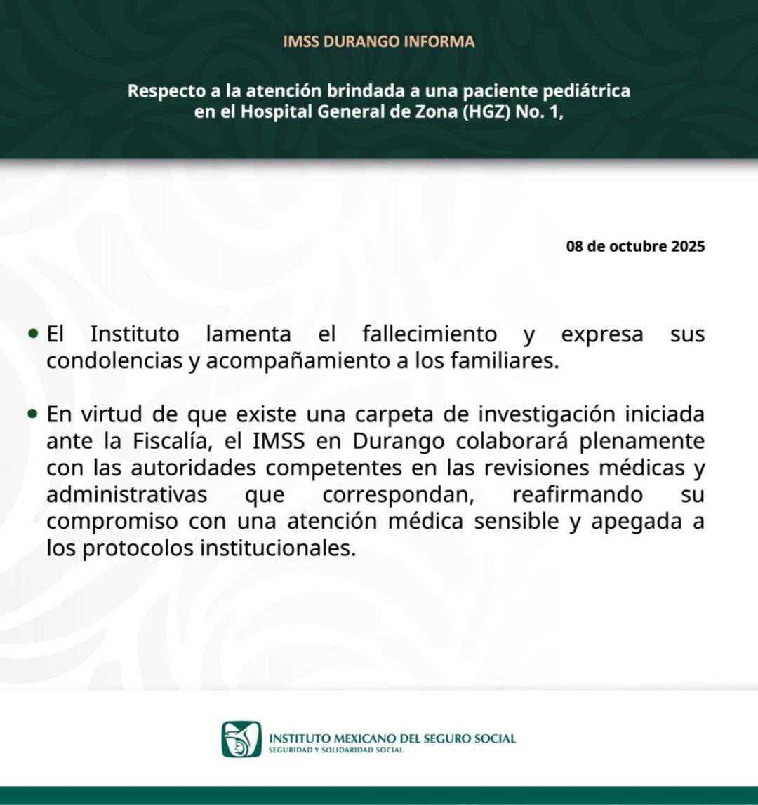 $!Caso Daenerys: Fallece niña de 4 años en hospital IMSS en Durango; familia denuncia presunta negligencia médica