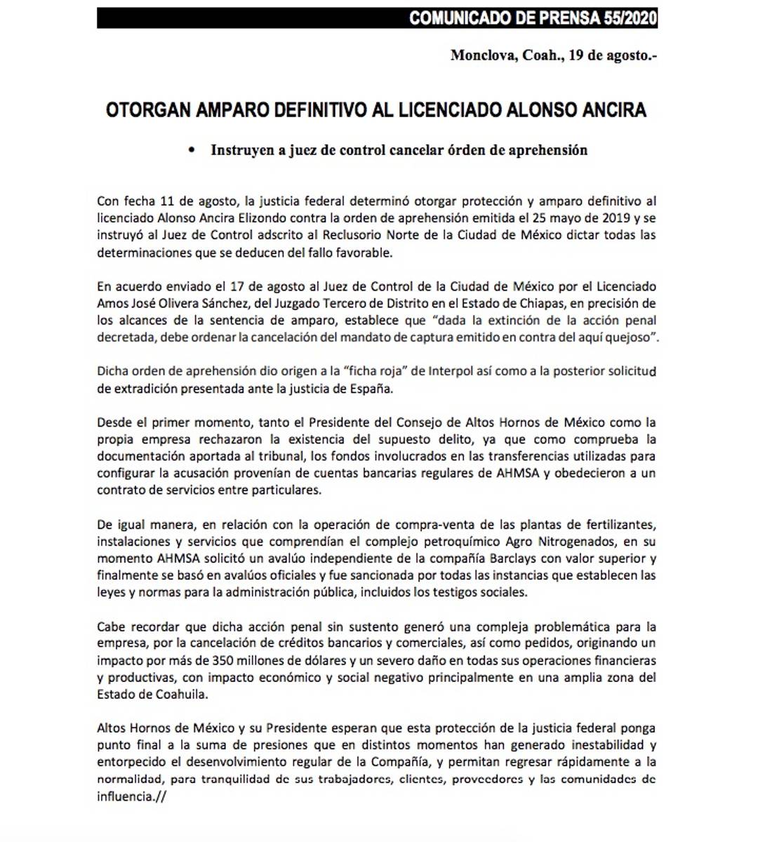 $!Otorgan amparo definitivo a Alonso Ancira, dueño de AHMSA