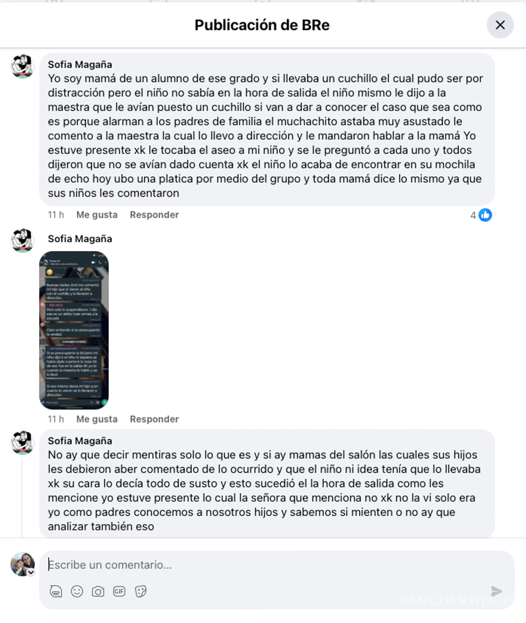 $!Una madre defiende situación tras surgir la versión de que el niño involucrado no se percató del arma punzocortante en su posesión.