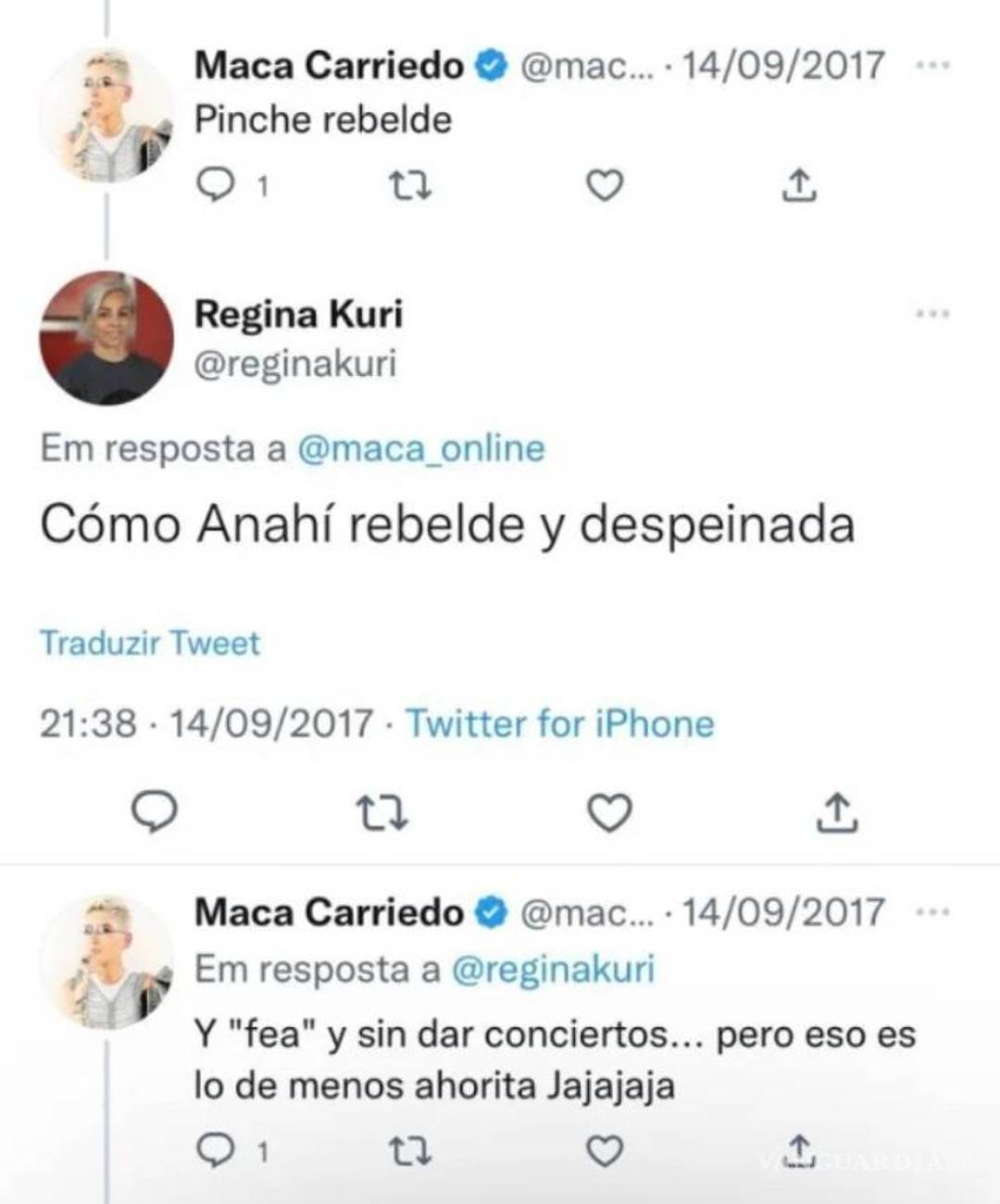 $!Carriedo sostuvo un chat con Regina Kuri en el que hablaba mal de Anahí.