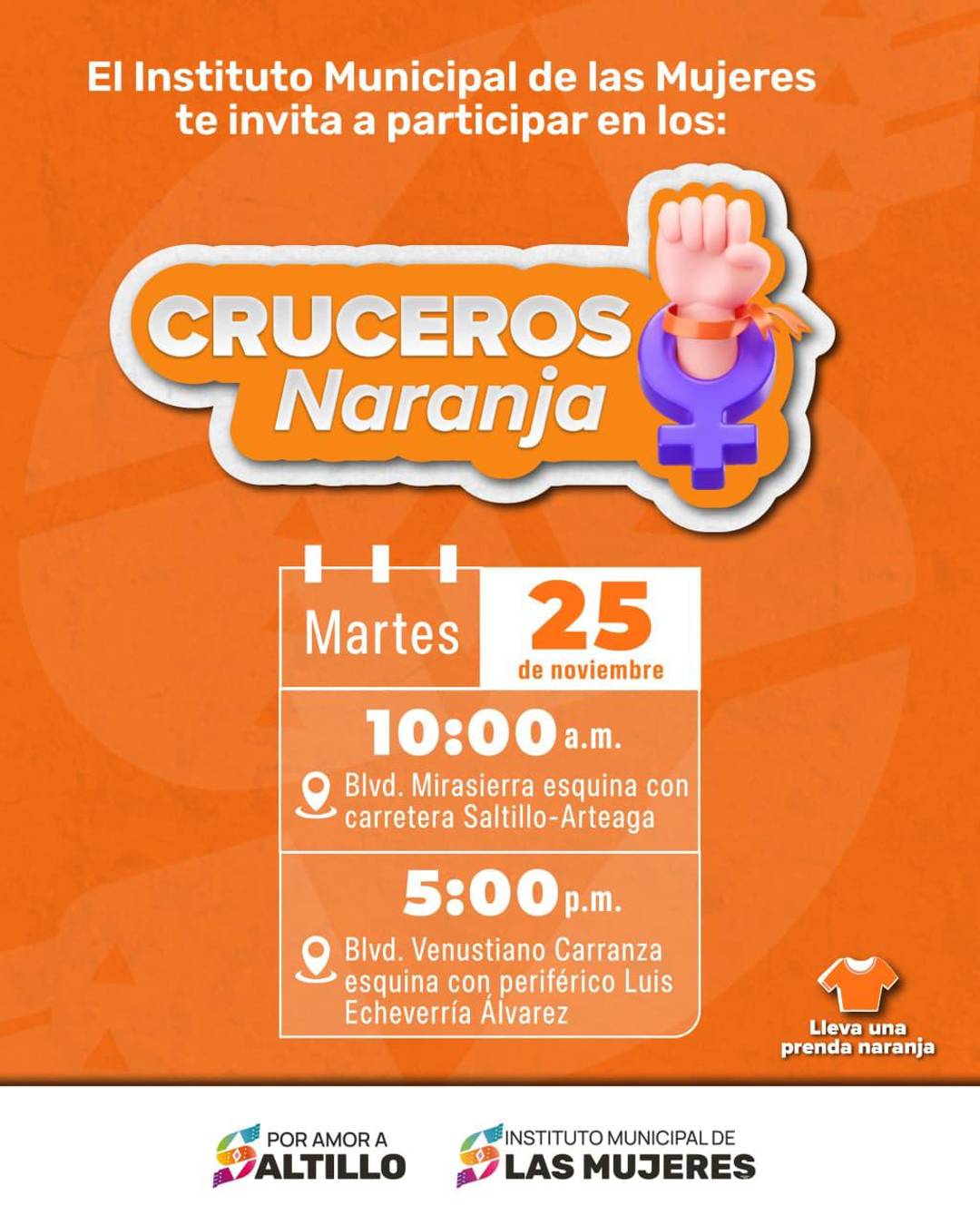 $!Saltillo invita a sumarse a los Cruceros Naranja contra la violencia de género este martes 25