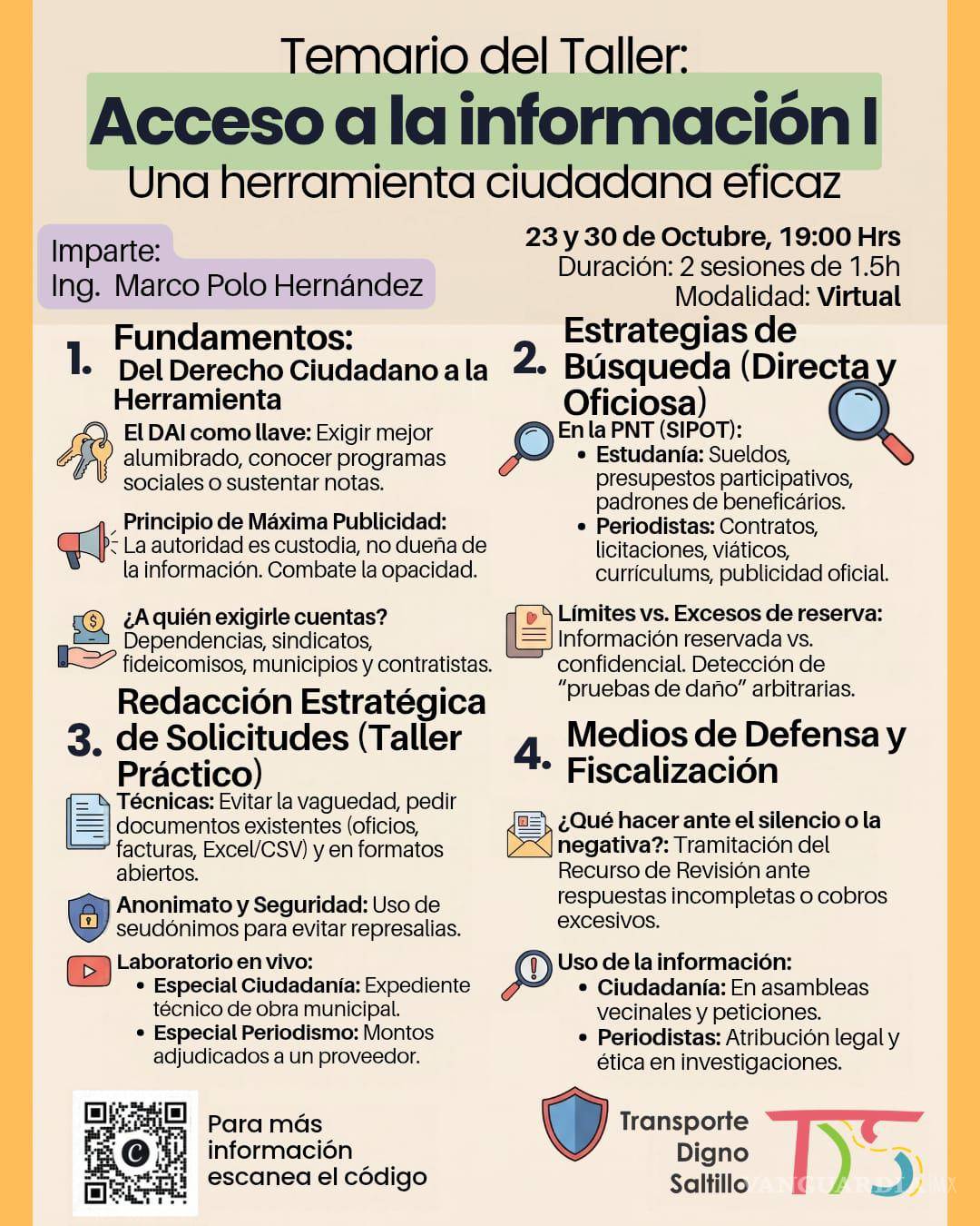 $!El taller virtual constará de cuatro módulos sobre derecho de acceso a la información, búsqueda y redacción de solicitudes.