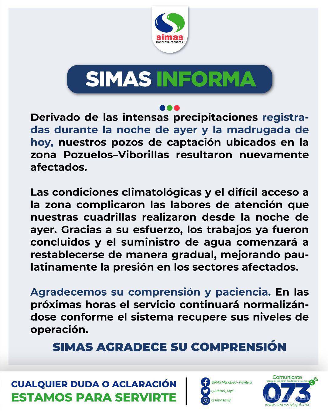 $!Aunque los trabajos correctivos ya concluyeron, el organismo operador informó que la recuperación del servicio será paulatina, conforme los niveles del sistema vuelvan a la normalidad.