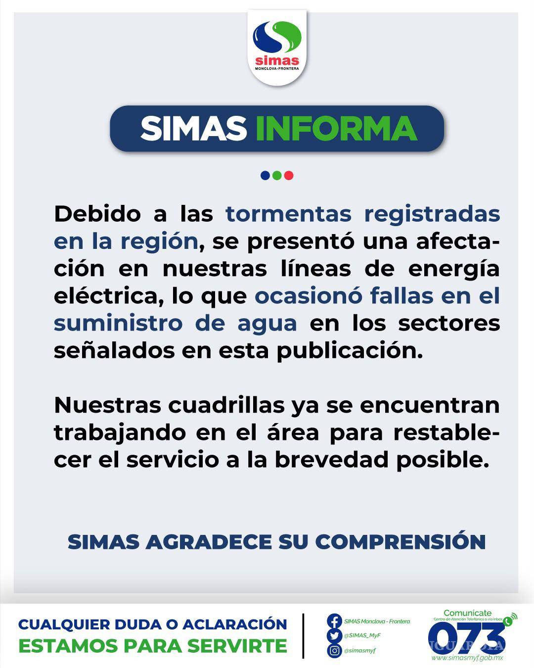 $!SIMAS difundió el aviso tras las tormentas que afectaron sus líneas de energía eléctrica en la Región Centro
