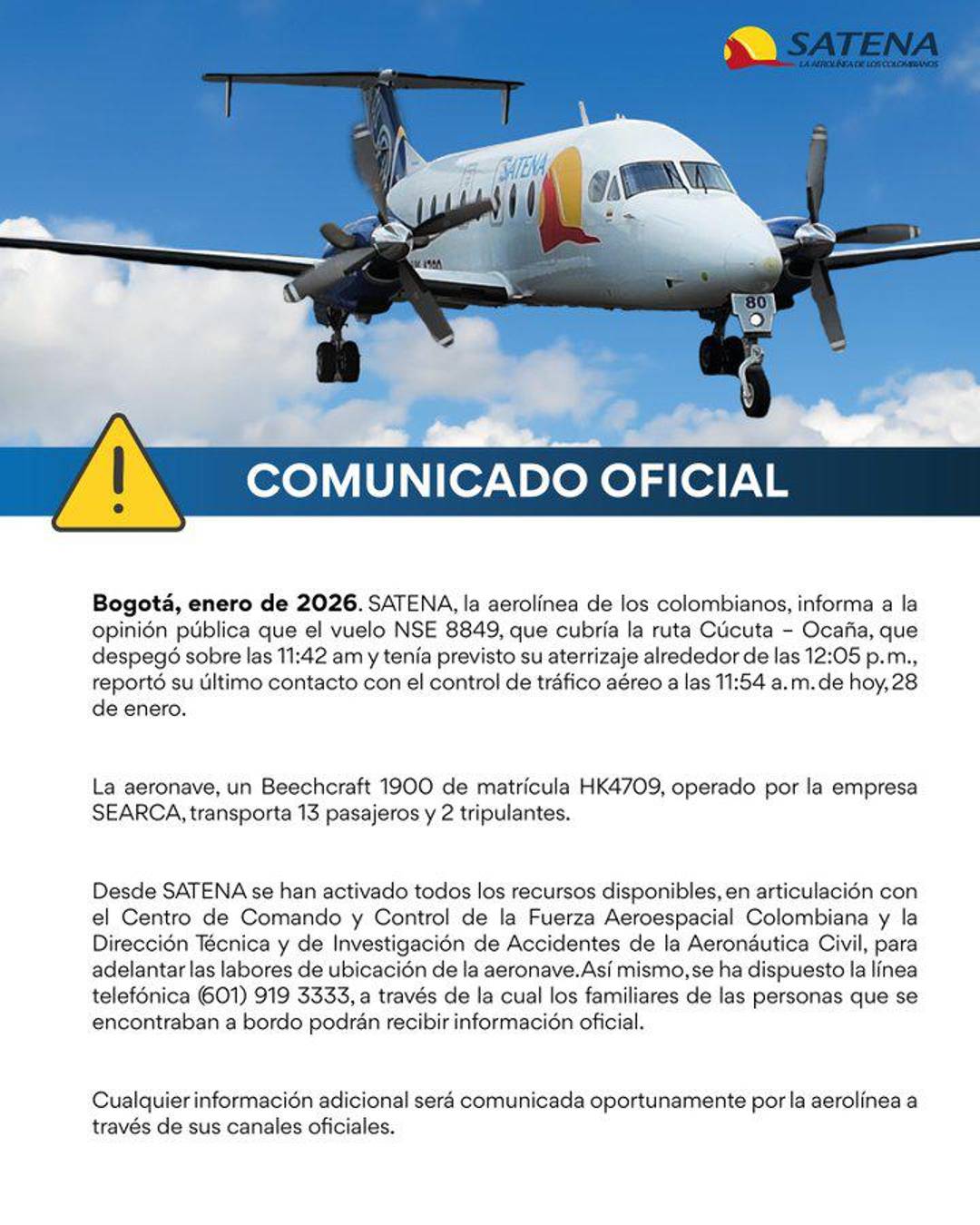 $!Avión se estrella en Norte de Santander, Colombia, con 15 personas a bordo; descartan sobrevivientes