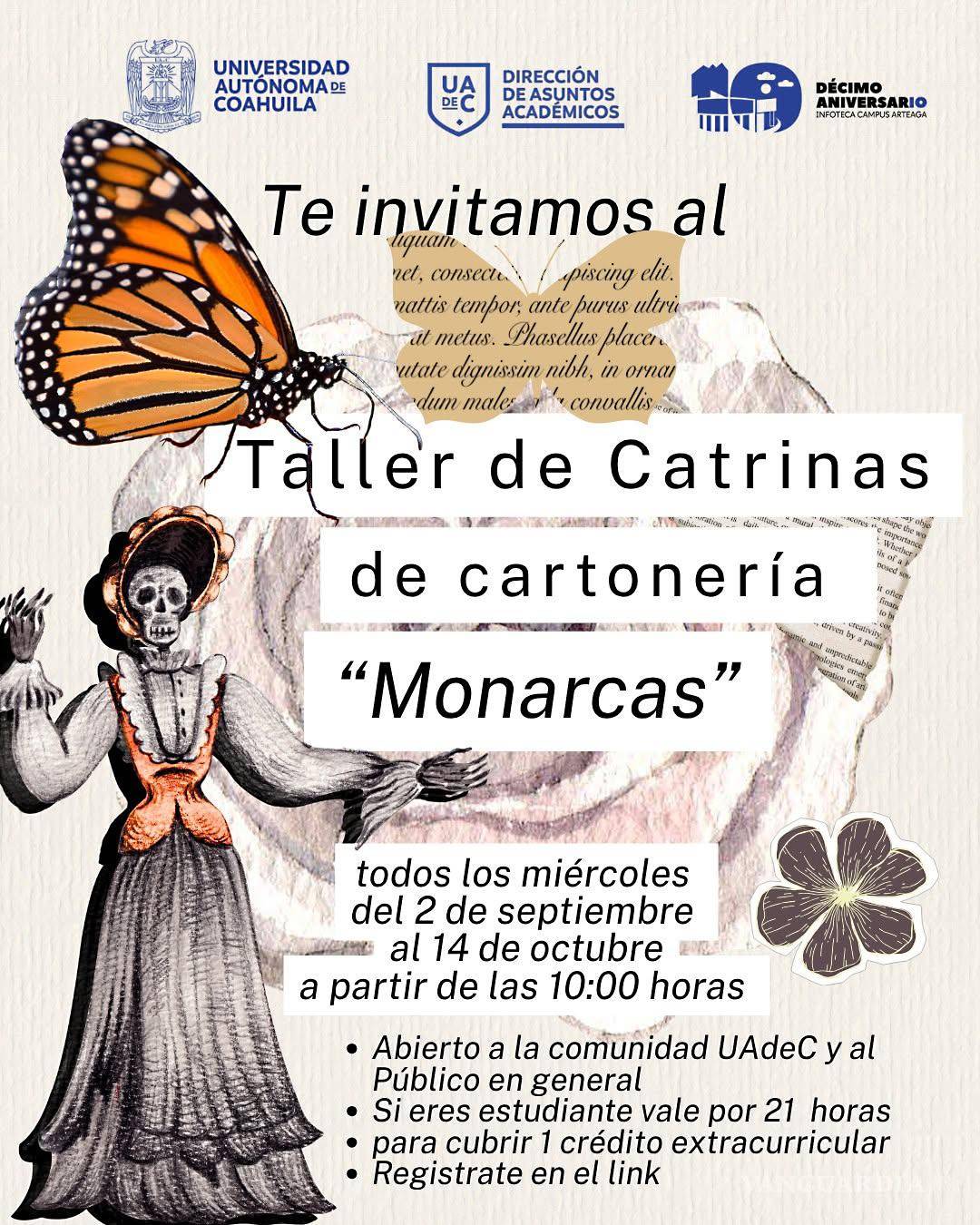 $!Invita UAdeC a taller de Catrinas y Cartonería ‘Monarca’, en Infoteca de Arteaga