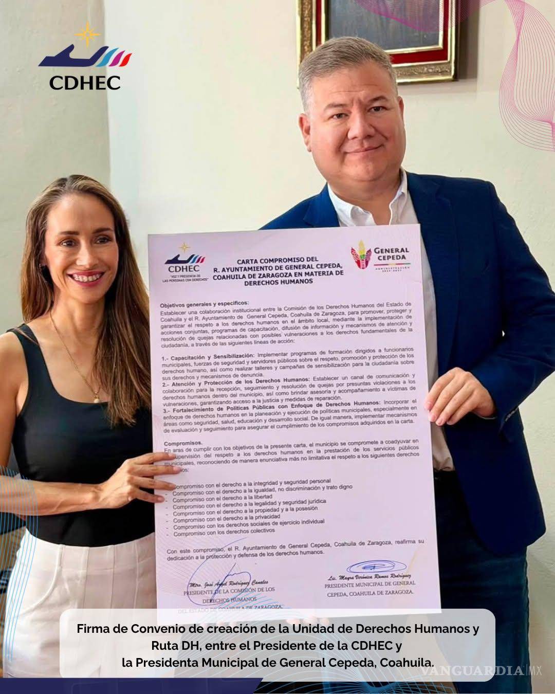 $!Mayra Ramos de Zamora, alcaldesa de General Cepeda, durante la firma del convenio para incorporar al municipio a la “Ruta DH”.