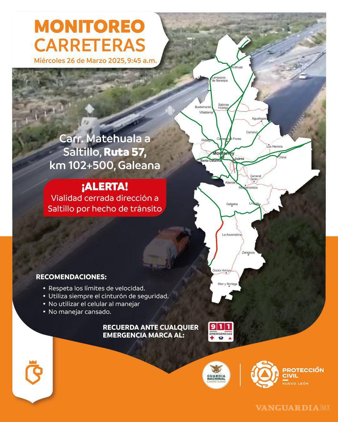 $!Reportan cierre vial en la Carretera Matehuala-Saltillo