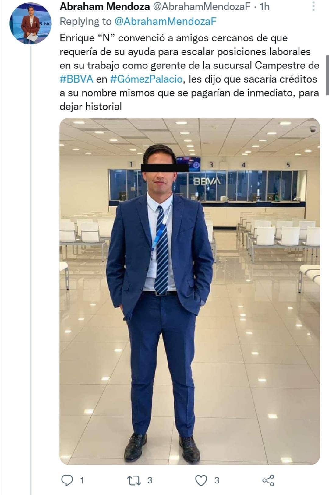 $!Enrique ‘N’ el ex gerente de BBVA en Gómez Palacio que estafó a familiares y amigos por más de 8 millones de pesos