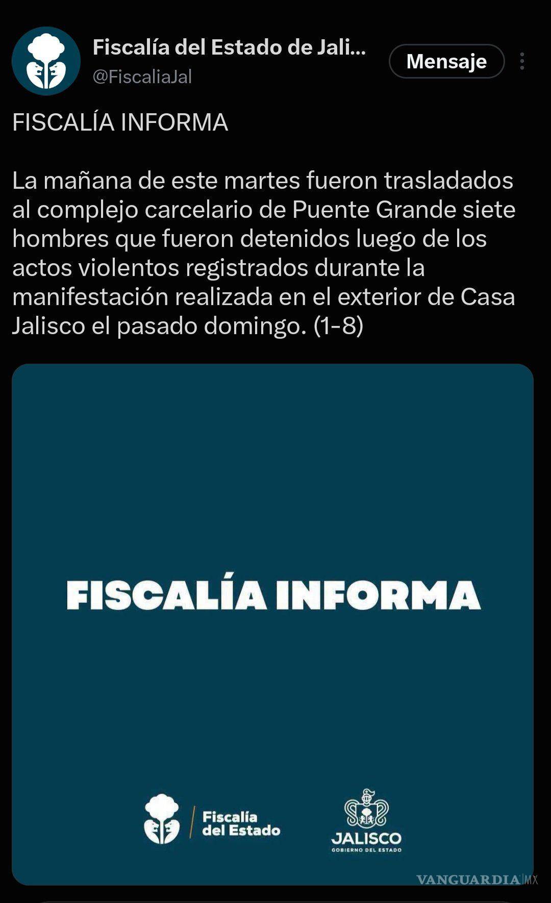 $!Trasladan a Puente Grande a 7 detenidos por disturbios durante protesta por el agua en Jalisco