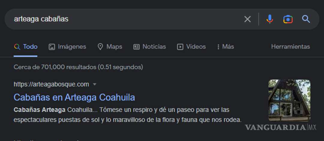 $!Arteaga Bosque es uno de los principales sitios que aparece al buscar “Arteaga cabañas” en Google.