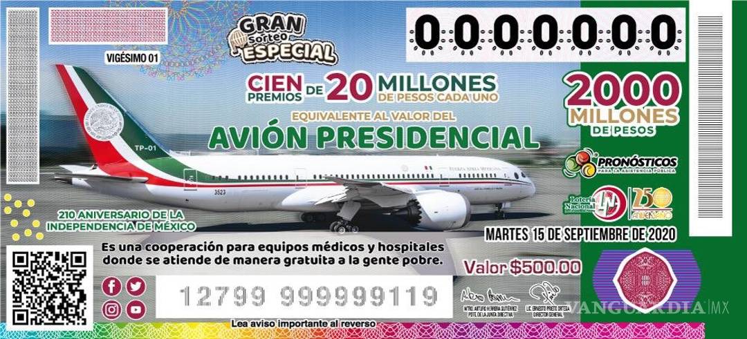 $!Premios en rifa de AMLO serán libres de impuestos... pero no será el avión