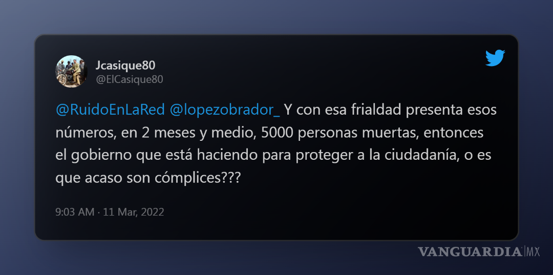$!Usuario cuestiona a López Obrador y el combate a la delincuencia en México.