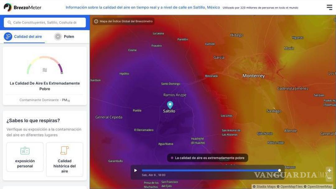 $!En Saltillo la calidad del aire era marcada como “extremadamente pobre”.