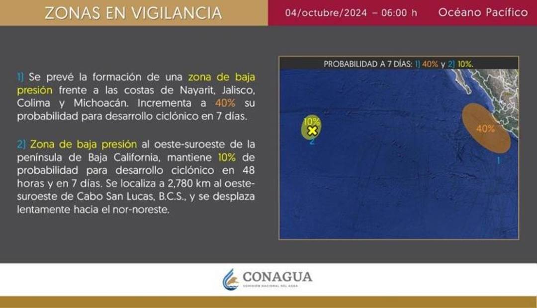 $!Conagua vigila dos potenciales Ciclones Tropicales en el Pacífico Mexicano