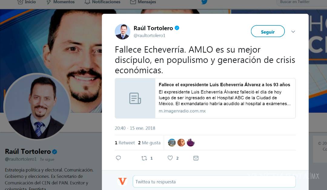 $!"Matan" en redes sociales al expresidente Luis Echeverría Álvarez