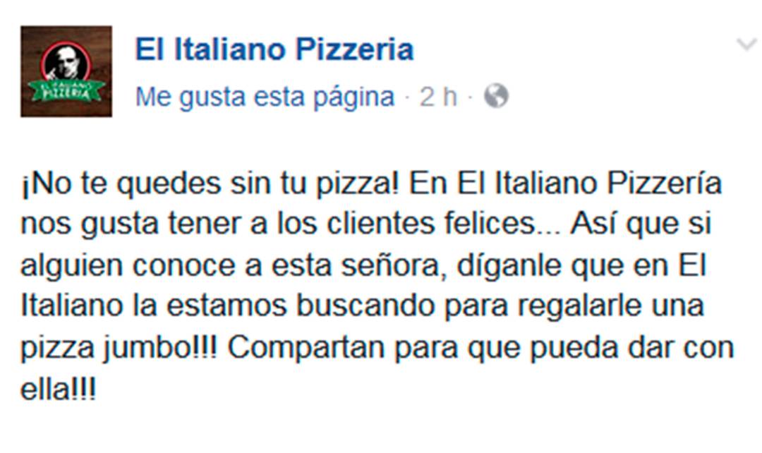 $!¡Después del escándalo! Buscan a #LadyPizza para regalarle una pizza jumbo