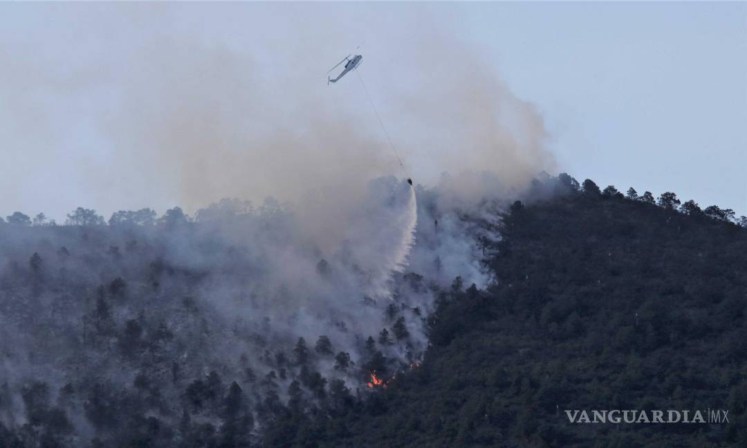 $!Ejido El Tunal, Arteaga (Coahuila) 16 de mayo de 2022. Las condiciones atmosféricas dificultan el combate a los incendios en la región sureste.