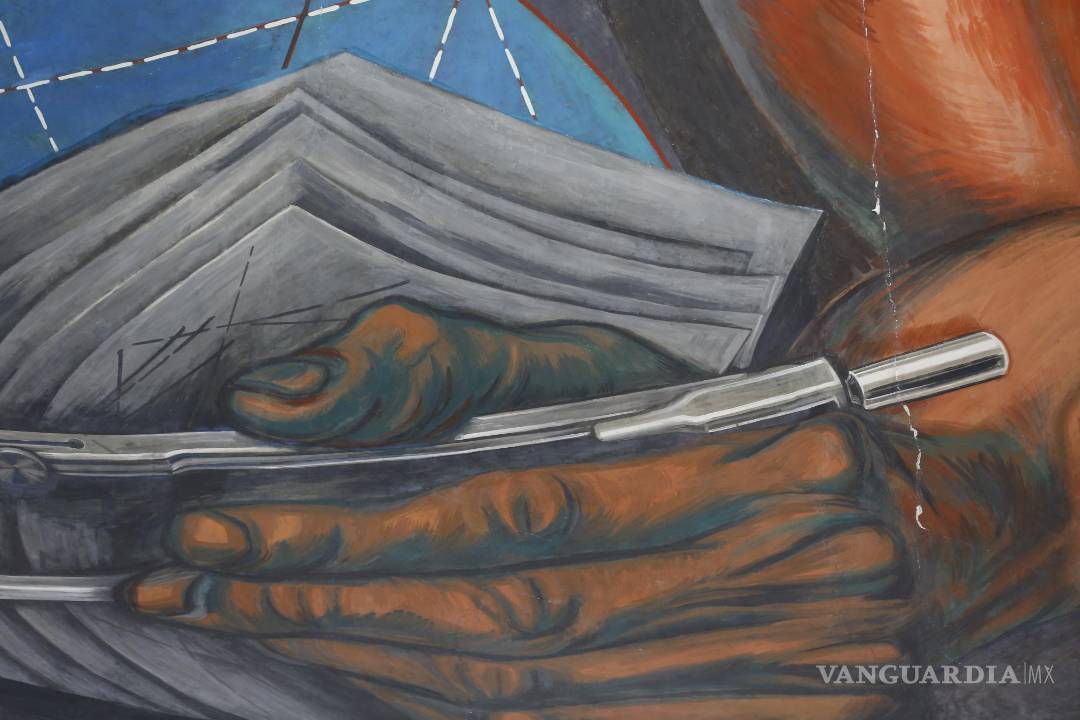 $!Mural “El Hombre Creador y Rebelde” de José Clemente Orozco, que sufrió daños por el sismo en el Museo de las Artes (MUSA) en Guadalajara (México).