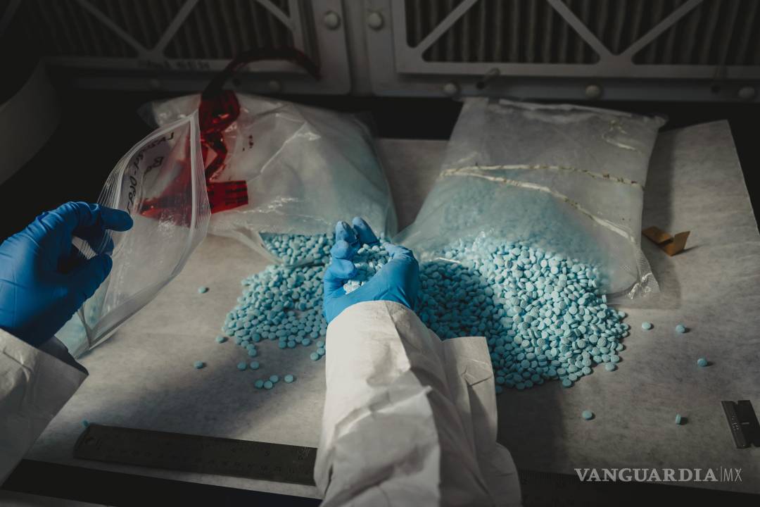 $!Un químico de Aduanas y Protección Fronteriza examina pastillas sospechosas de fentanilo incautadas en el puerto de entrada de Otay Mesa, en el sur de California.