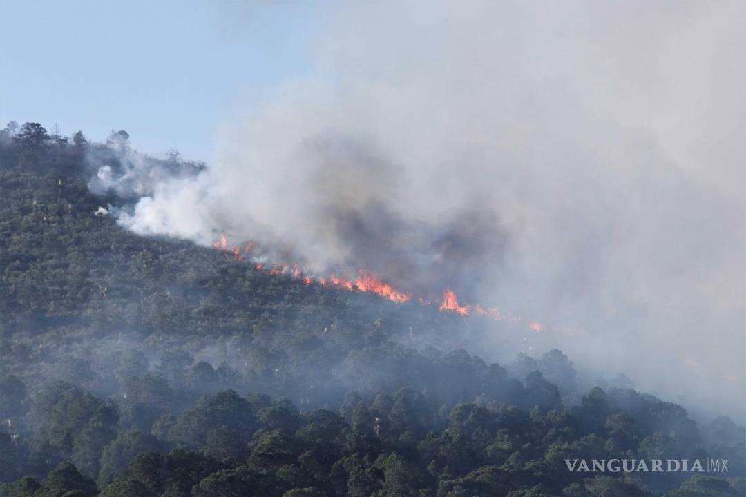 $!Ejido El Tunal, Arteaga (Coahuila) 16 de mayo de 2022. Las condiciones atmosféricas dificultan el combate a los incendios en la región sureste.