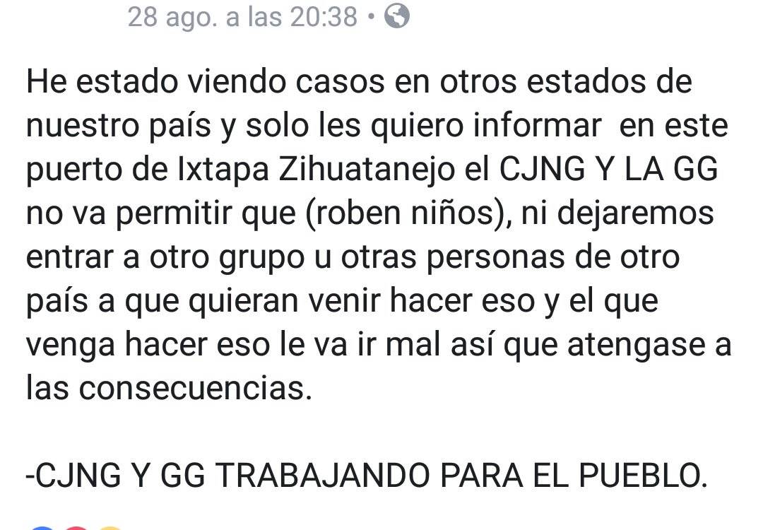 $!Cártel Jalisco Nueva Generación cae en 'fake news' sobre robo de niños; lanza advertencia en redes sociales