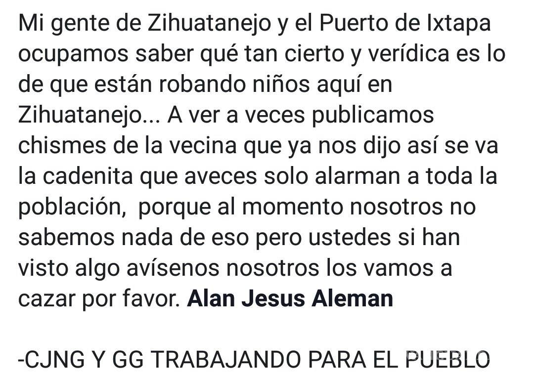 $!Cártel Jalisco Nueva Generación cae en 'fake news' sobre robo de niños; lanza advertencia en redes sociales
