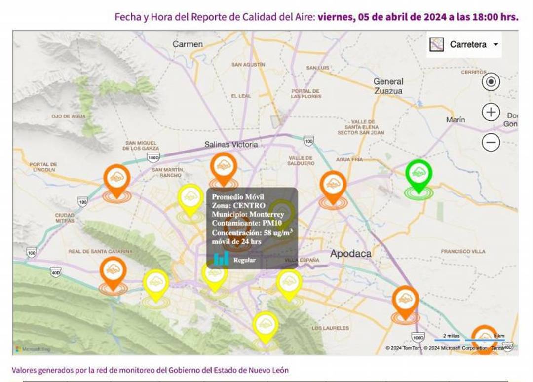 $!Monterrey marcaba una calidad del aire “regular”.