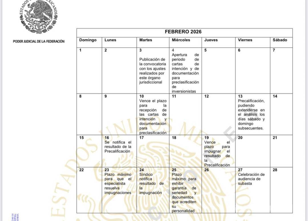 $!Calendario oficial detalla fechas clave del proceso: preclasificación, impugnaciones y entrega de garantías de seriedad.