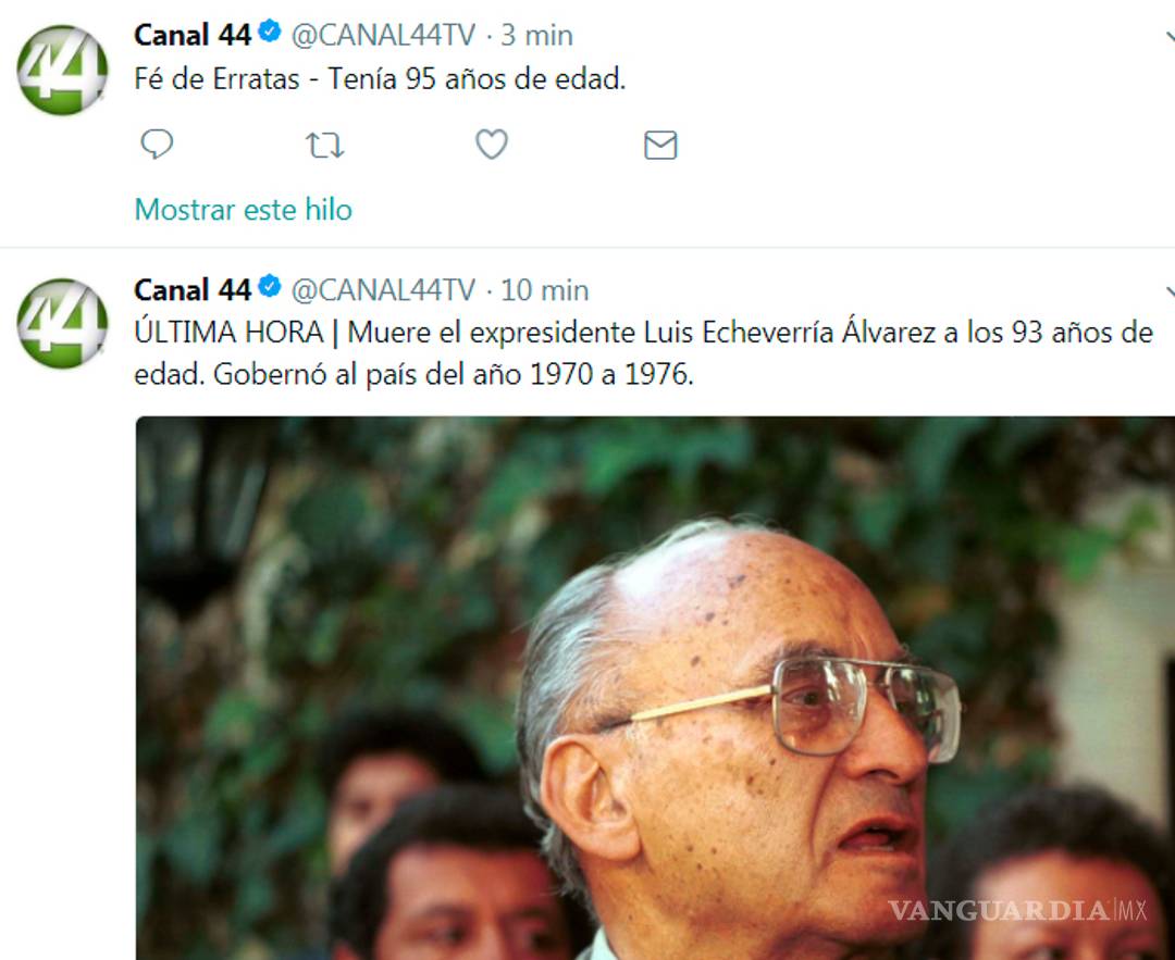 $!"Matan" en redes sociales al expresidente Luis Echeverría Álvarez