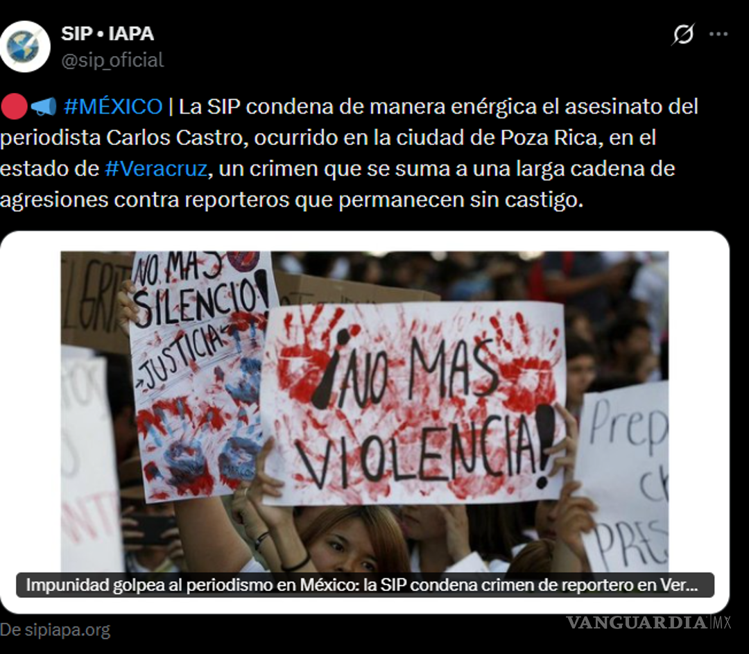 $!SIP condena asesinato del periodista Carlos Castro; pide ‘romper el ciclo de impunidad’