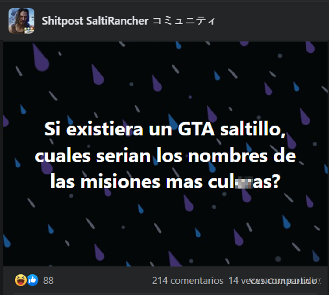 $!Publicación del grupo Shitpost SaltiRancher.