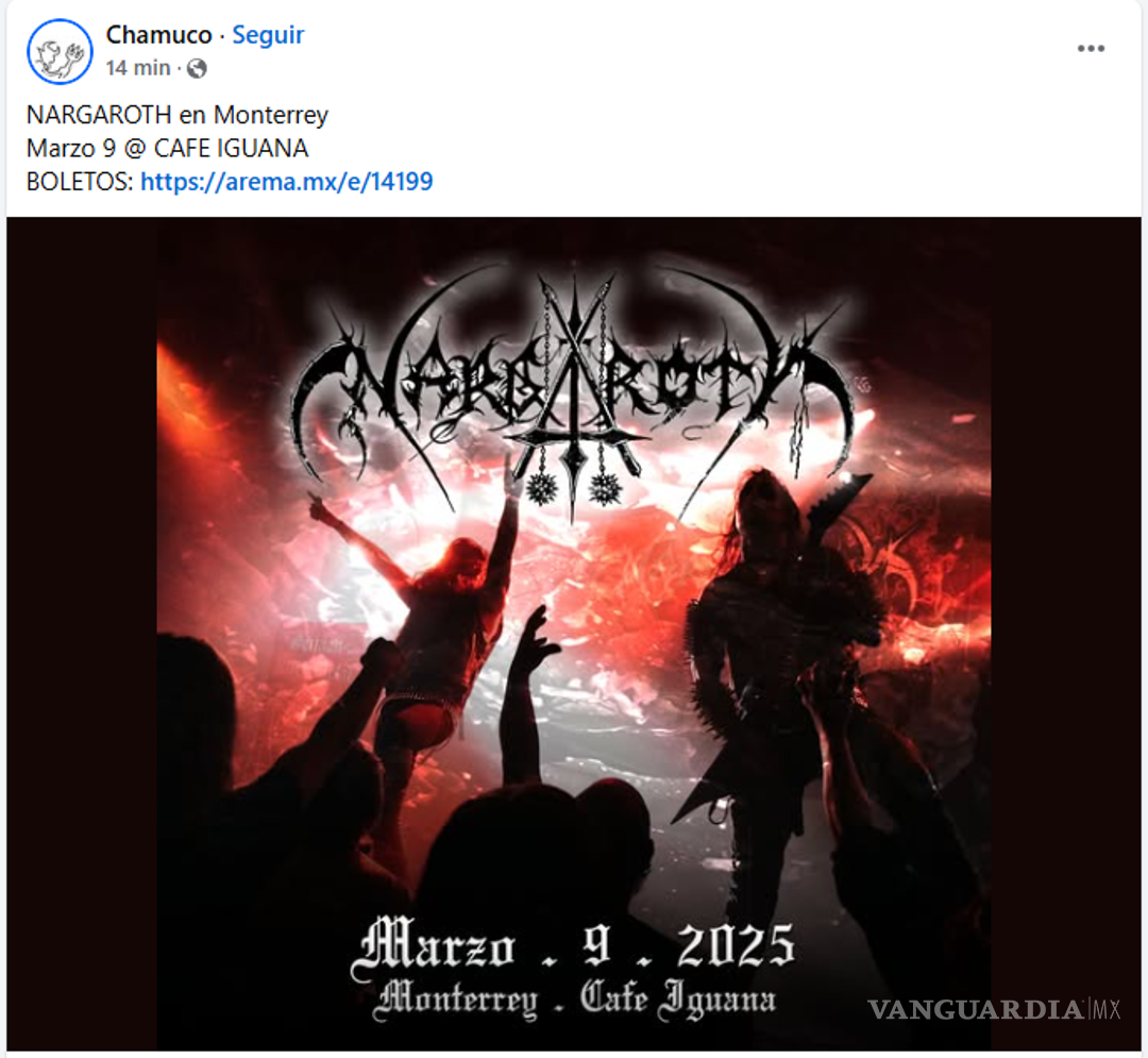 $!Anuncio Nargaroth en Monterrey, de la página de Facebook “Chamuco”