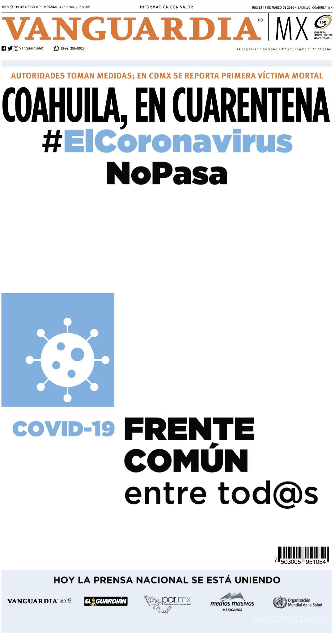 $!Coronavirus: Prensa nacional se une contra el COVID-19 con 'Frente común entre tod@s'