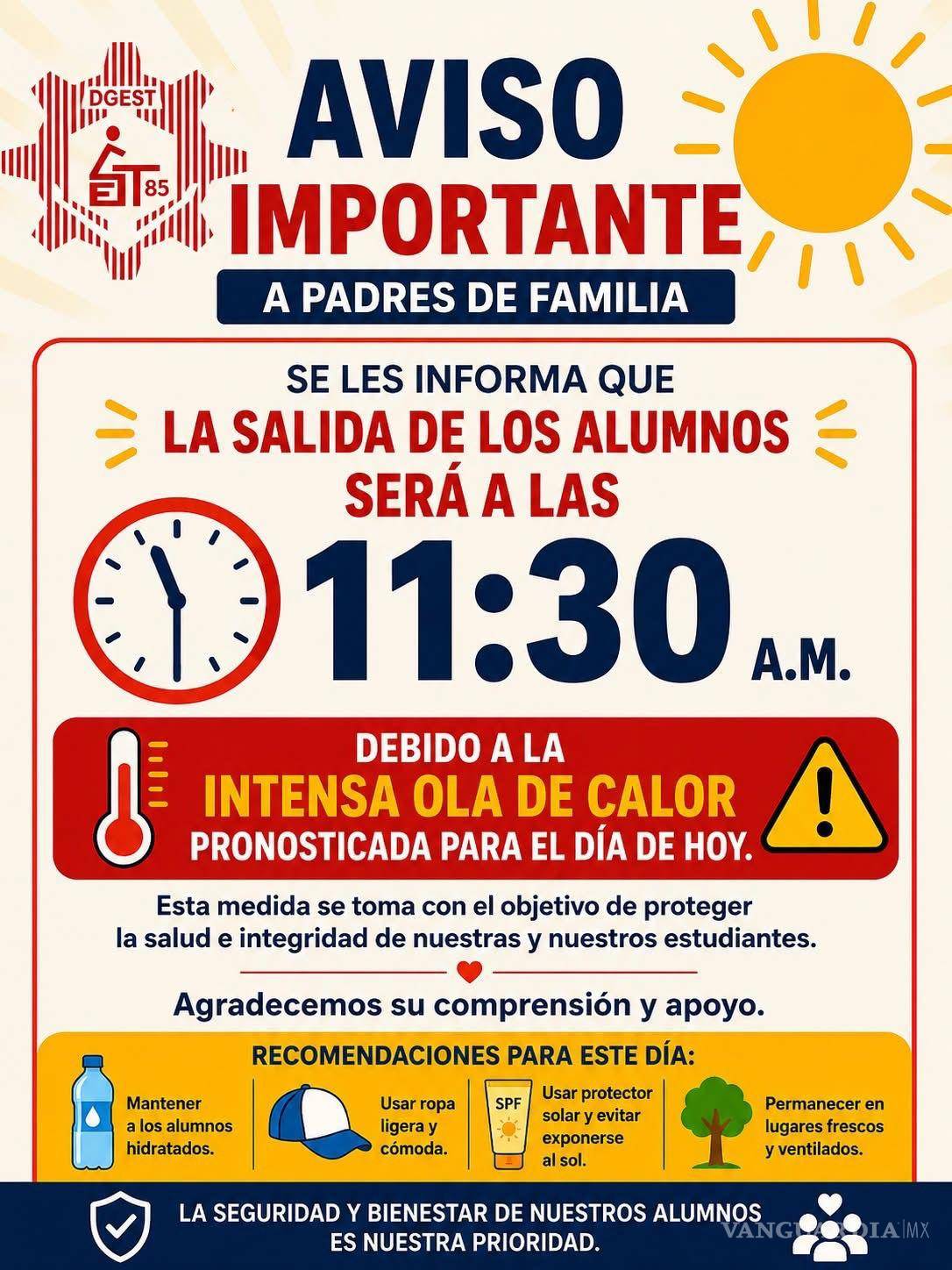 $!Padres de familia fueron notificados sobre la reducción del horario escolar con el objetivo de evitar que los alumnos permanezcan expuestos al calor intenso.