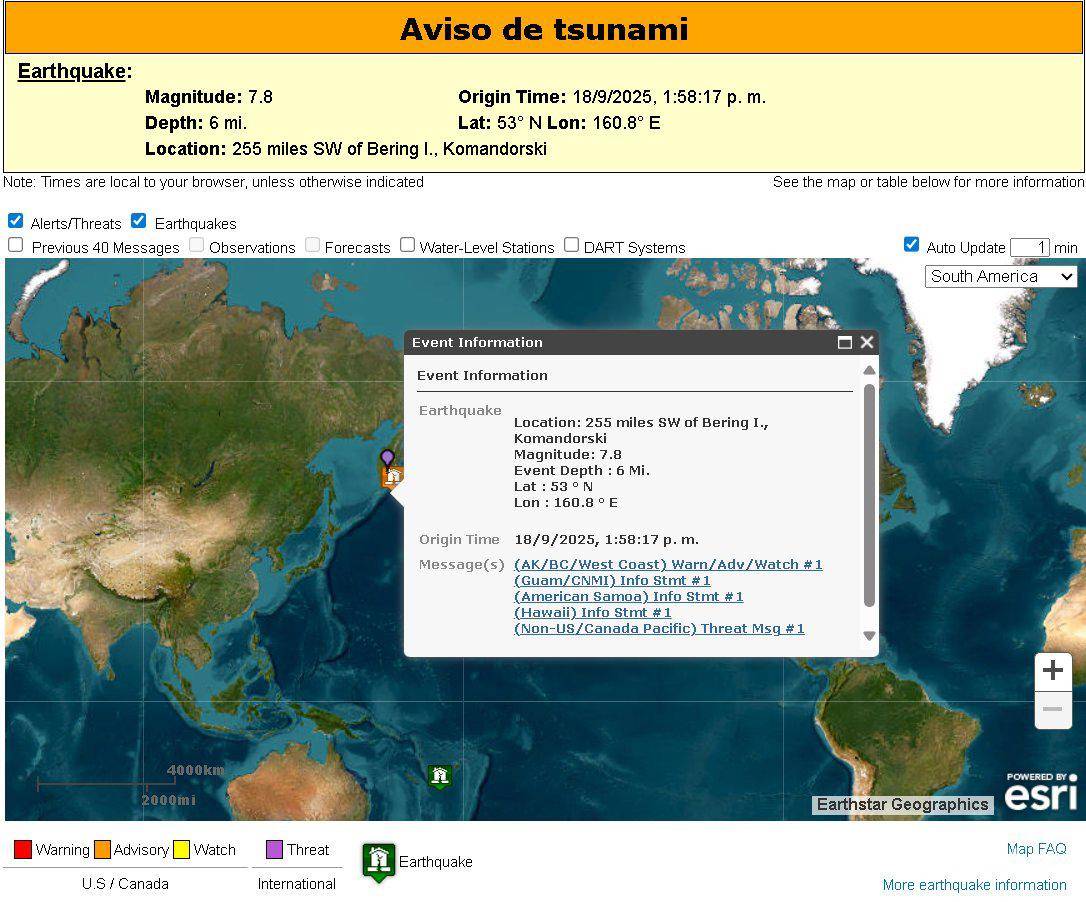 $!Reportan sismo de 7.8 en la costa oriental de Rusia; Estados Unidos activa alerta de tsunami