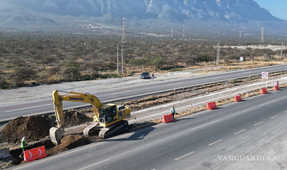 Abren camino para Tesla; avanzan obras a tres carriles de la carretera Monterrey-Saltillo