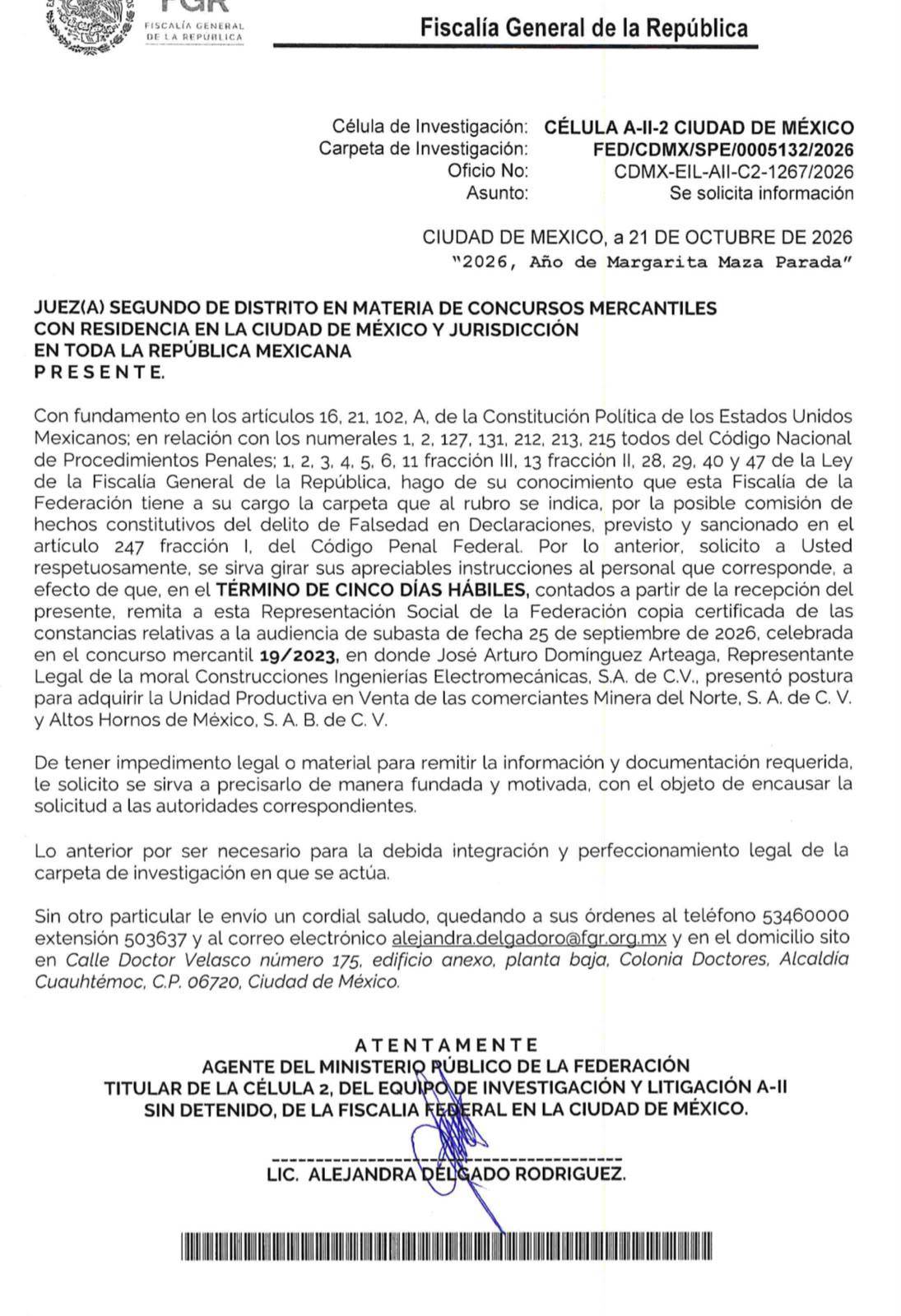 $!Abre FGR investigación contra empresario por posible falsedad en subasta de AHMSA