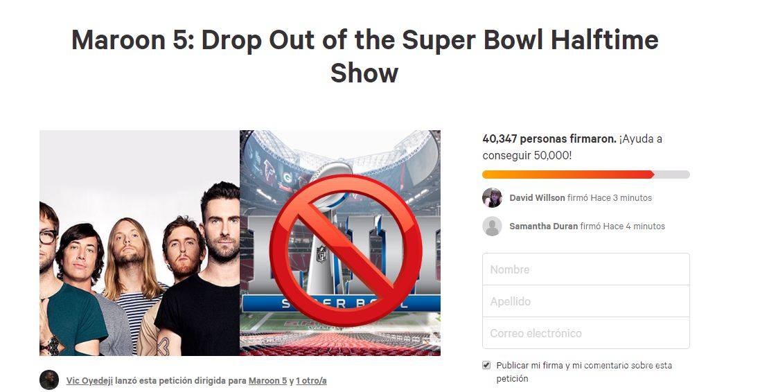 $!Fanáticos de la NFL piden que Maroon 5 no asista al Super Bowl