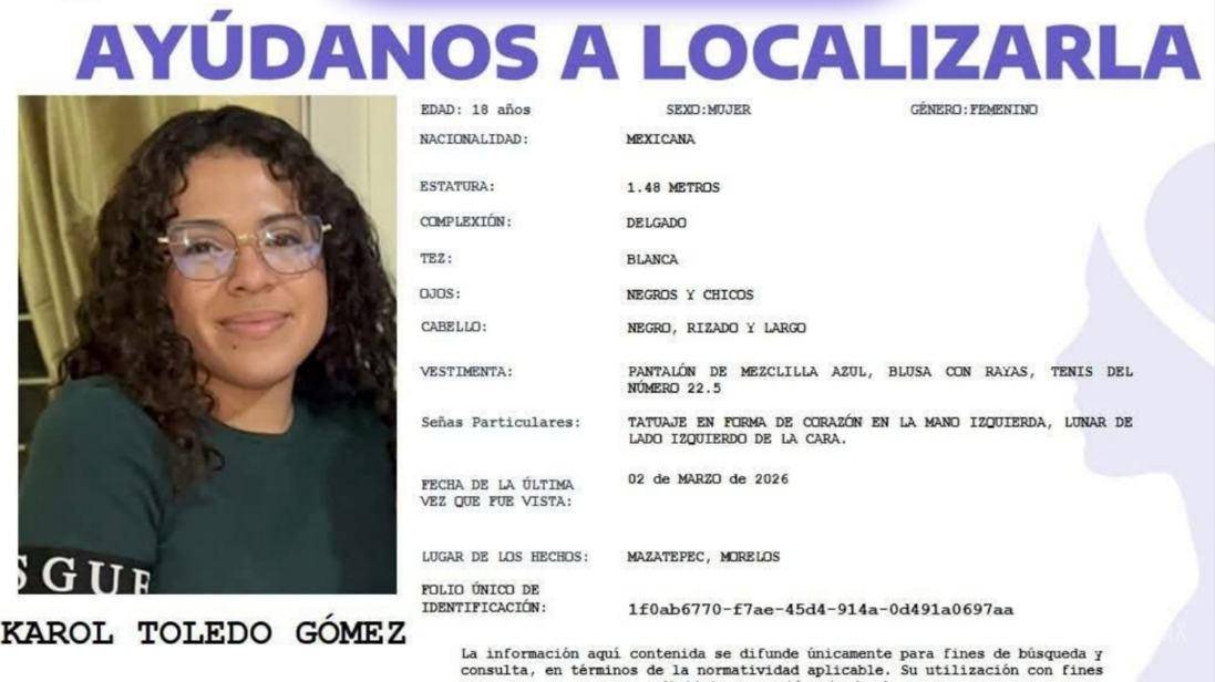 $!Desaparece Alondra María Stephanye Contreras, estudiante de Nutrición de la UAEM; es el tercer caso