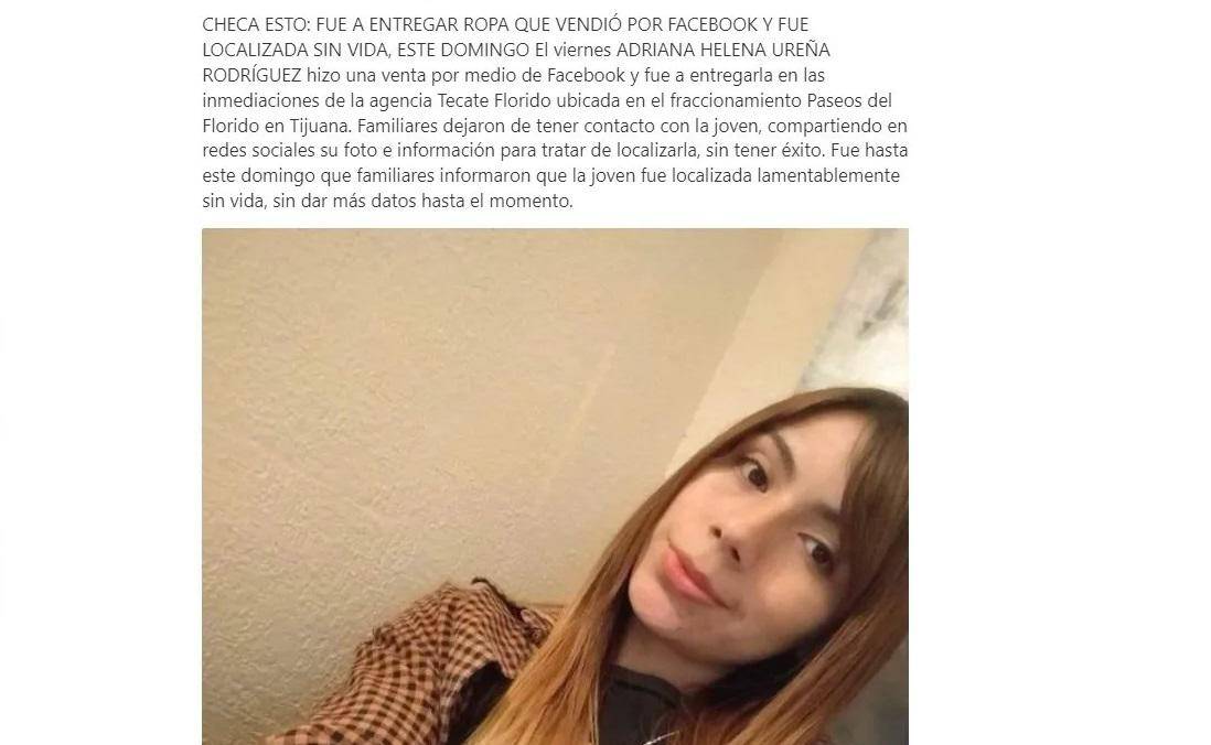 $!Adriana Elena fue encontrada sin vida en Tijuana, salió a entregar mercancía que vendió por Facebook