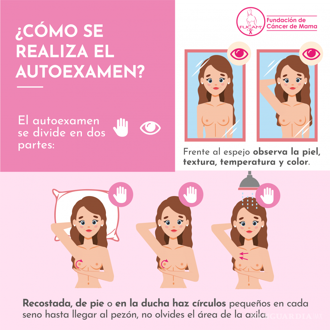 $!La autoexploración de mamas se debe comenzar a realizar de manera regular desde los 25 años y consiste en un examen visual y de tacto.