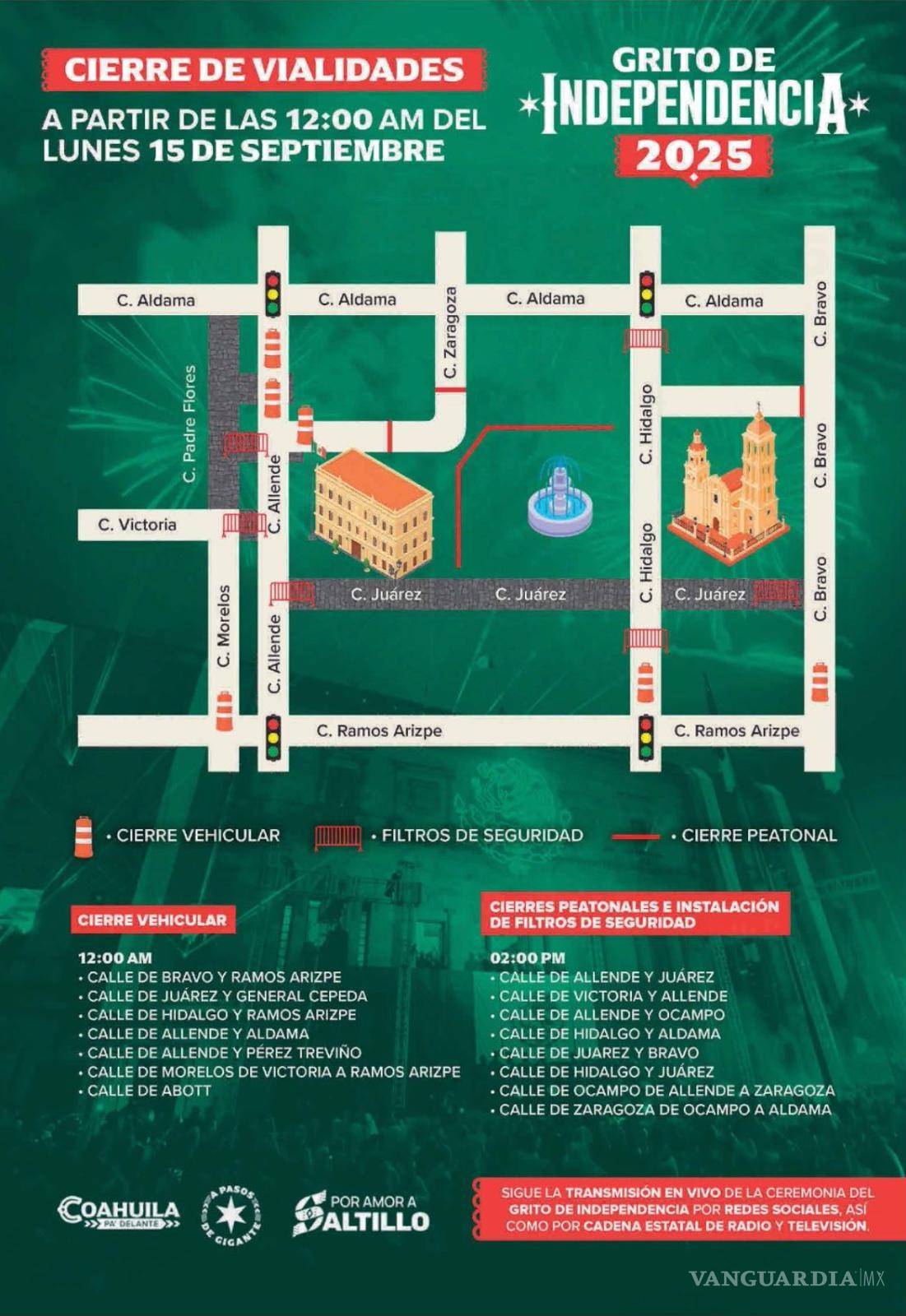 $!Se cerrarán las calles Allende, Aldama, Hidalgo, Morelos, Bravo y Juárez en distintos tramos alrededor de la Plaza de Armas