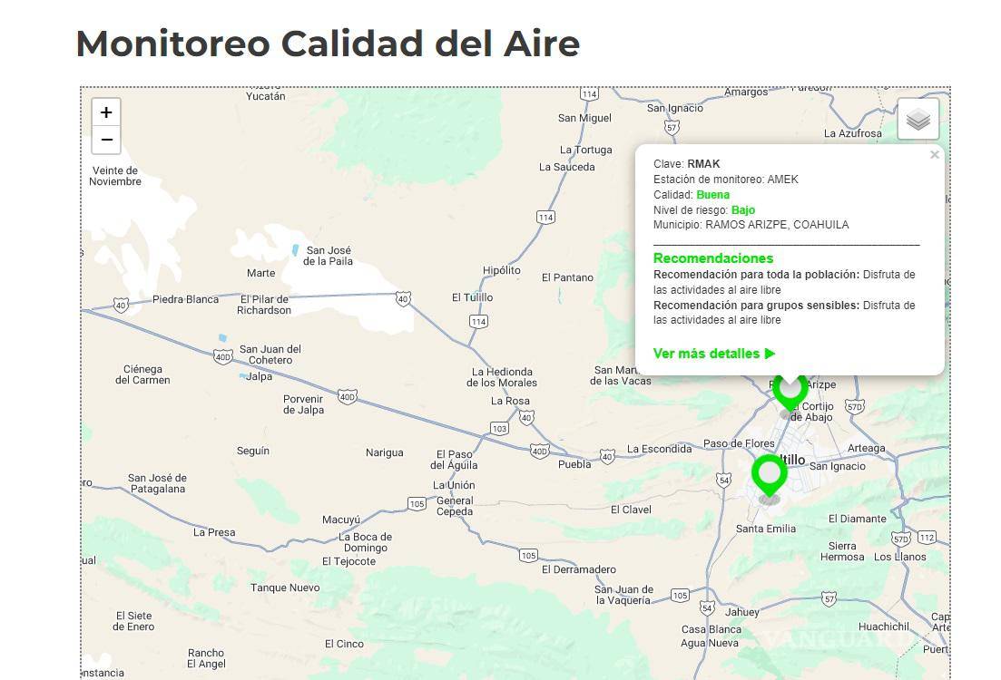$!En este mapa presentado por Medio Ambiente se ve que en Ramos hay buena calidad del aire.