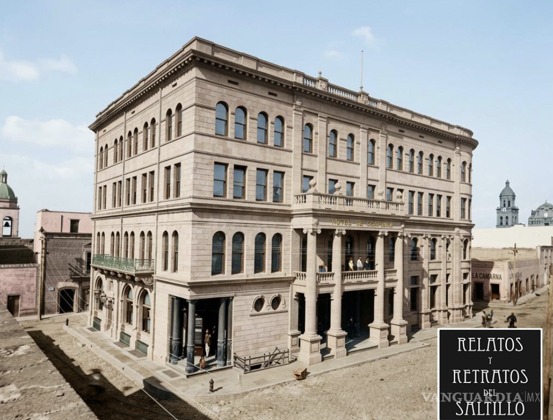 $!Banco y Hotel Coahuila, 1902. Fue una de las pocas obras de cantera de la ciudad. De él solo quedan las fotografías.