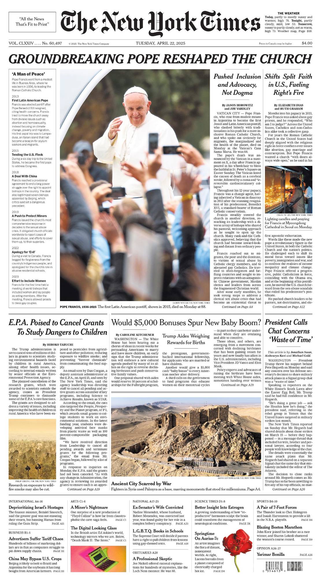 $!Así reflejaron medios internacionales en sus portadas la muerte del Papa Francisco