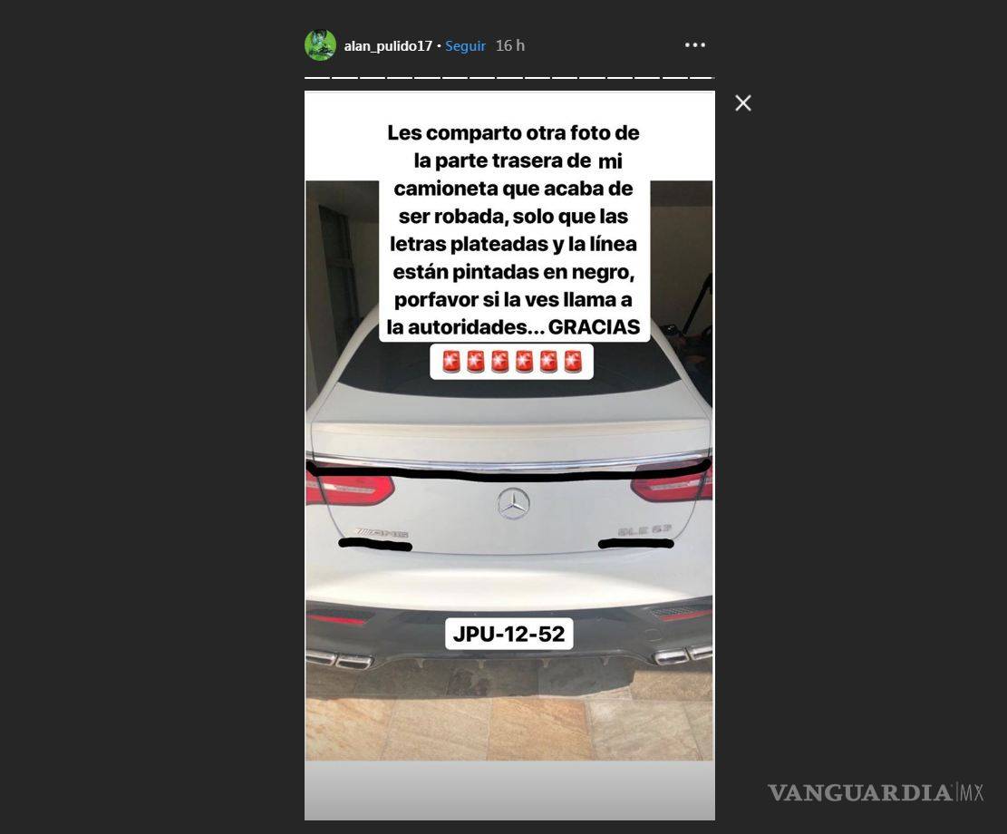 $!Roban la camioneta de Alan Pulido en Guadalajara